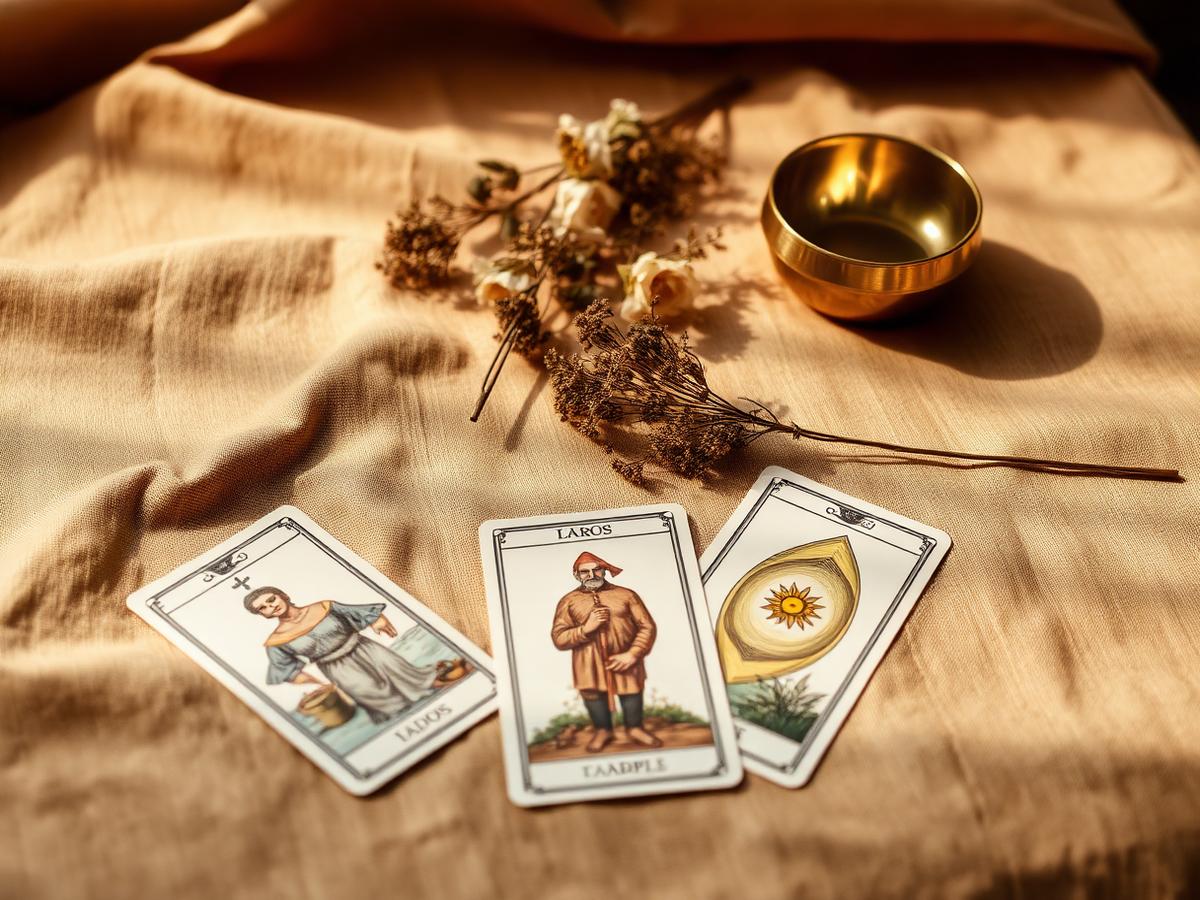 Cartas de Tarot sobre lino color arena